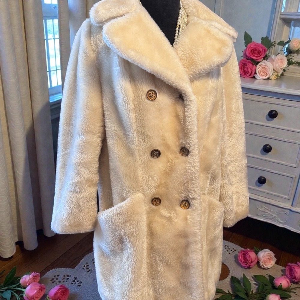 Sears Cream Double-Breasted Pea Coat